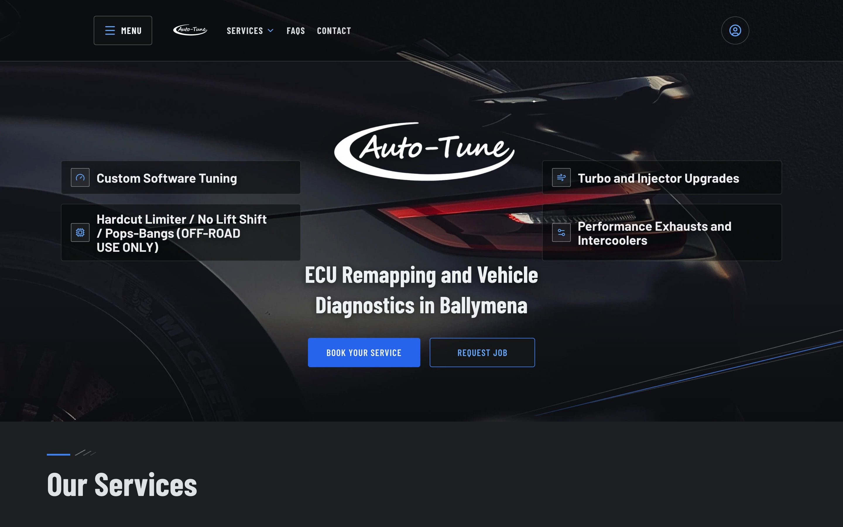 Auto-Tune homepage with the Book Your Service and Request Job buttons